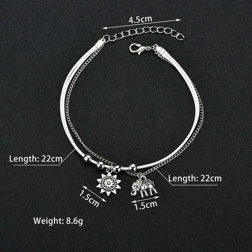 Bohemian Multi Layer Anklets For Women Retro Elephant Sun Pendent
