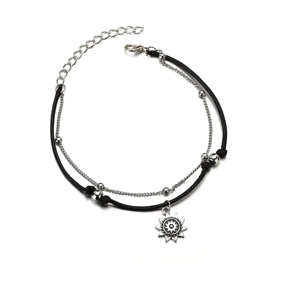 Bohemian Multi Layer Anklets For Women Retro Elephant Sun Pendent