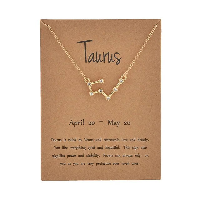 Cardboard Star Zodiac Sign 12 Constellation Necklaces