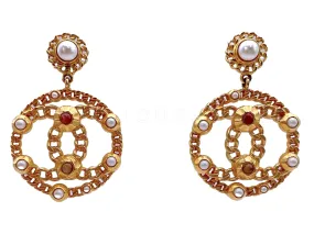 Chanel 18K Encircled CC Chain Logo Hoop Drop Earrings