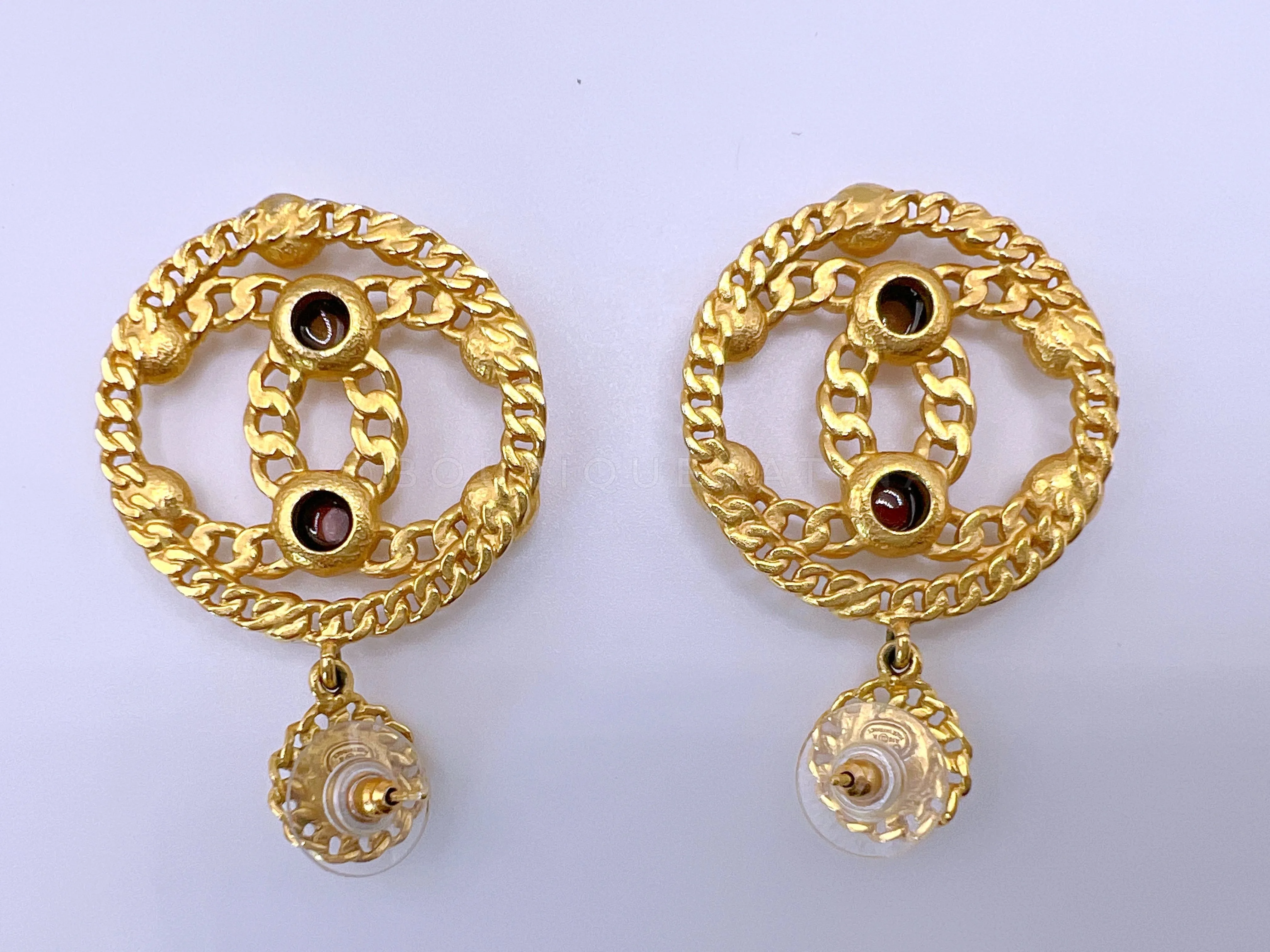 Chanel 18K Encircled CC Chain Logo Hoop Drop Earrings