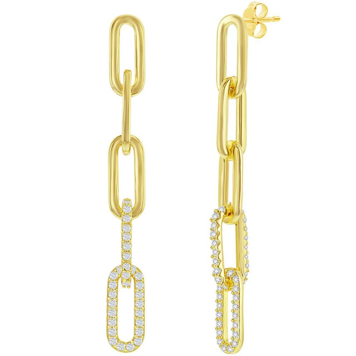 Classic Women's Earrings - Gold Plated CZ Paperclip Post Back Closure | D-8295-GP