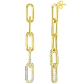 Classic Women's Earrings - Gold Plated CZ Paperclip Post Back Closure | D-8295-GP