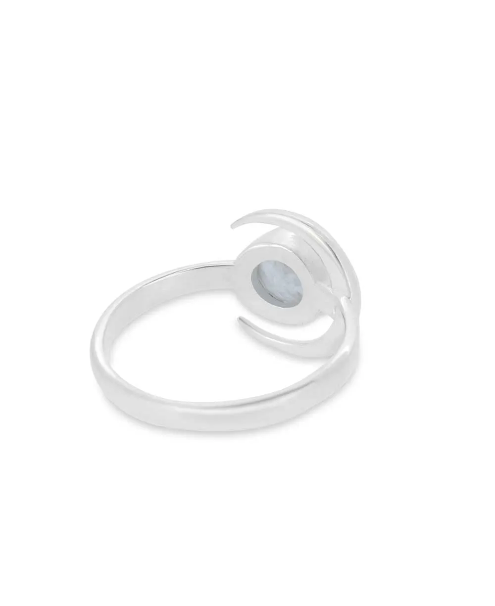 Crescent Moon Sterling Silver Rainbow Moonstone Ring