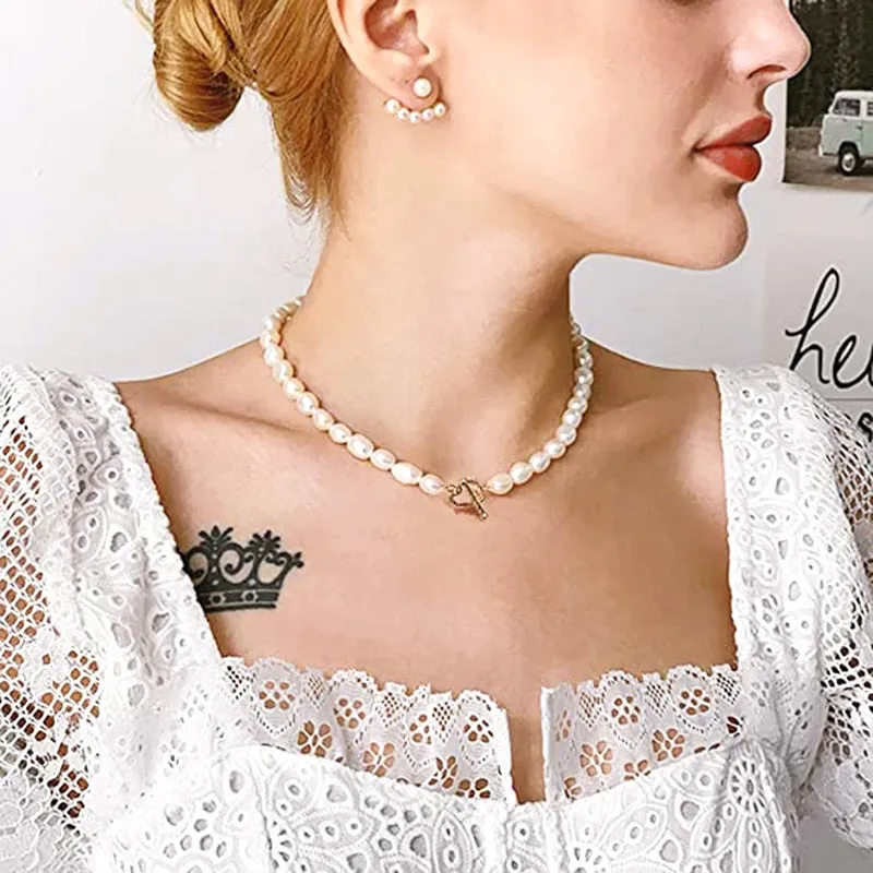 Cultured Pearl Choker 7-8.5mm Handpicked Pearls Strand Necklace for Women