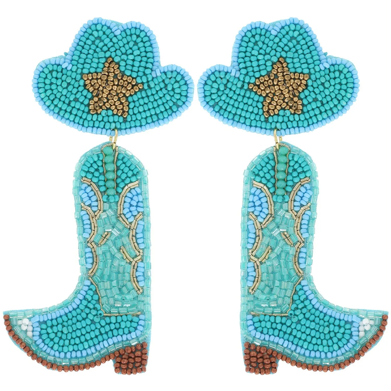 Dollys Boots Beaded Earrings - Turquoise Rodeo Outfit