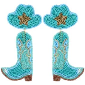 Dollys Boots Beaded Earrings - Turquoise Rodeo Outfit