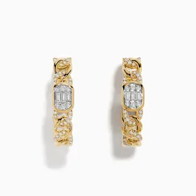 D'Oro 14K Yellow Gold Diamond Chain Style 7/8" Hoop Earrings