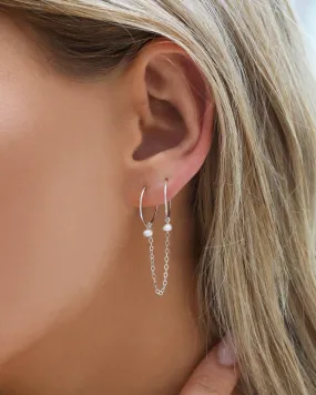 Double Piercing Freshwater Pearl Hoop Earrings  - Sterling Silver
