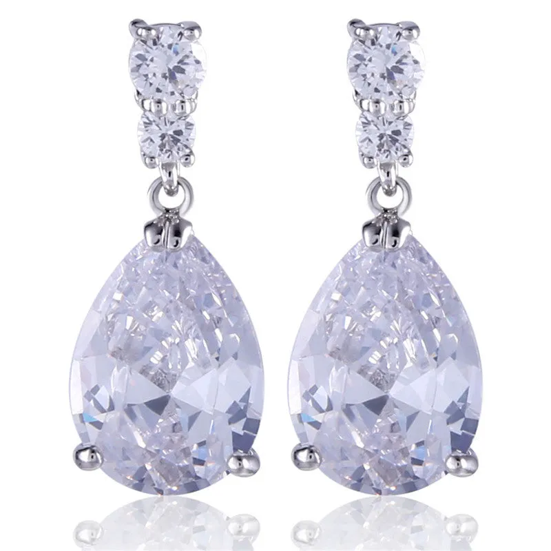 Engagement Earrings for Women Silver Plating AAA Cubic Zircon Crystal Drop Dangle Earings