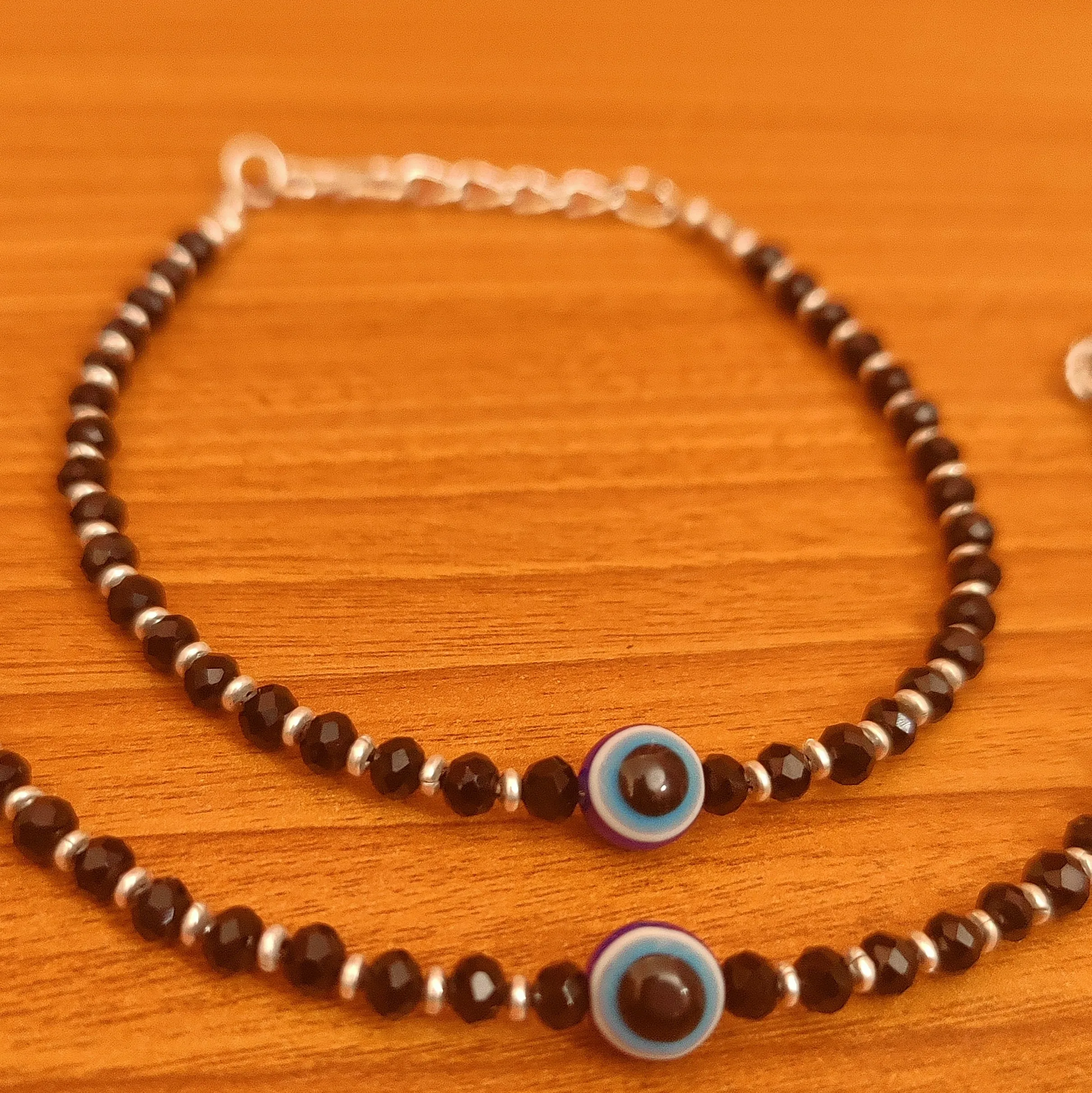 EVIL EYE SILVER LOOKALIKE BLACK CRYSTAL ANKLETS
