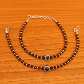 EVIL EYE SILVER LOOKALIKE BLACK CRYSTAL ANKLETS