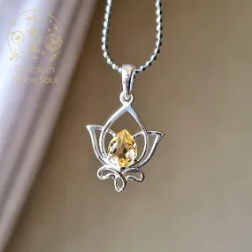 Faceted Citrine in Silver Lotus Pendant