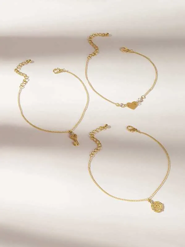 Fashion Jewelry Anklet Personality Love Heart Key Multi-layer Anklet