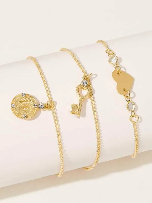 Fashion Jewelry Anklet Personality Love Heart Key Multi-layer Anklet