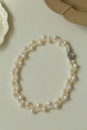 French Handcrafted Woven Seed Pearl Multi-Layer Necklace