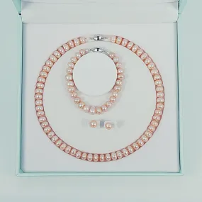 Georgian Jewellery Set 8 - 9 mm AAAA Pink Freshwater Pearls with 17' Strand