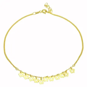 Gold Plated 925 Sterling Silver Dangling Flower Anklets - DIA00003GP