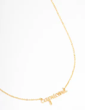 Gold Plated Capricorn Script Pendant Necklace