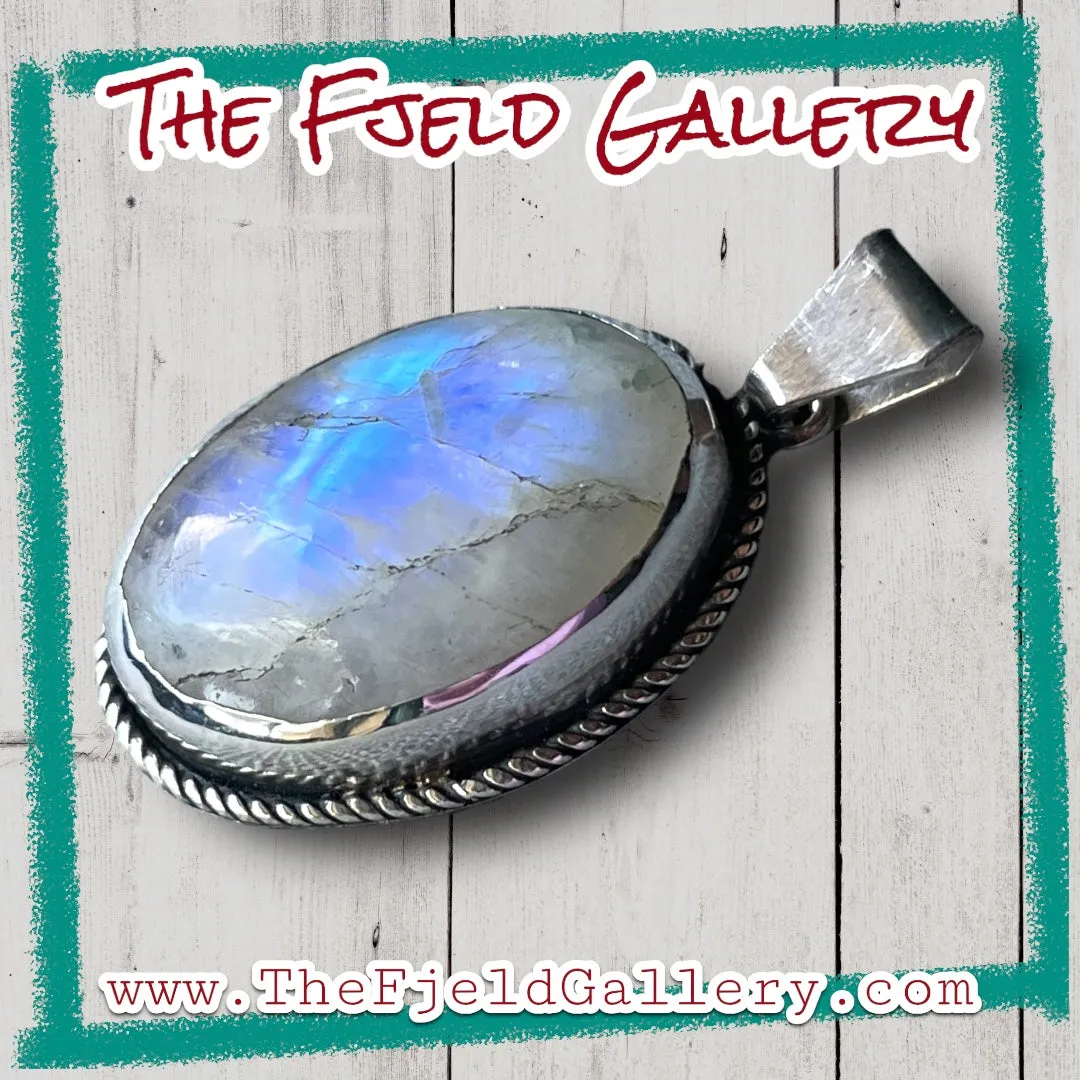Handmade Rainbow Moonstone Sterling Silver Necklace Pendant