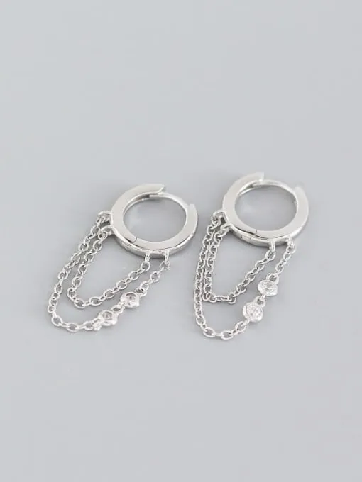 Hoop Earrings with Chain, .925 Sterling Silver, 18k Gold Plated Bezel Diamond CZ Waterproof Unisex Huggie Hoop Earrings