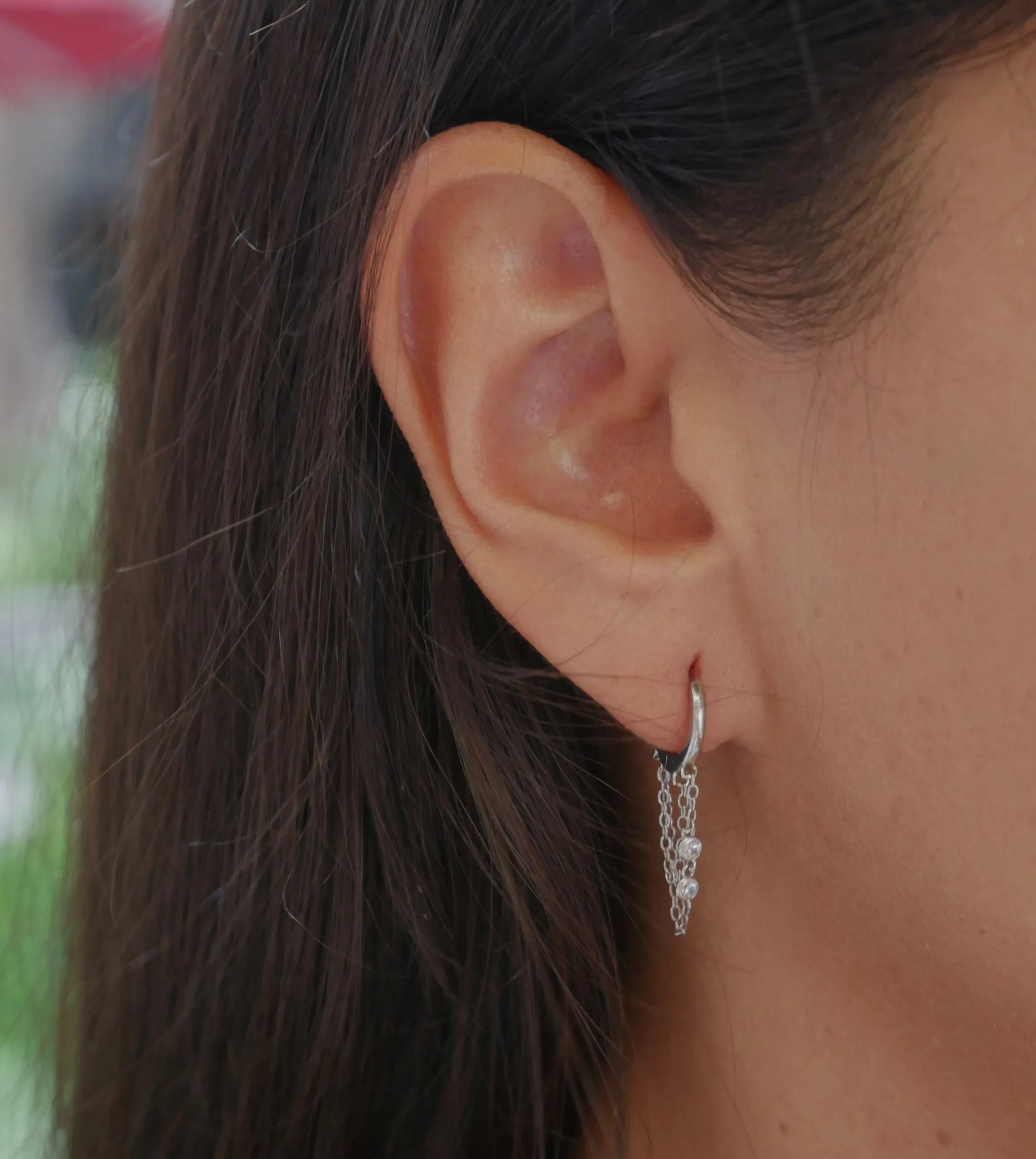 Hoop Earrings with Chain, .925 Sterling Silver, 18k Gold Plated Bezel Diamond CZ Waterproof Unisex Huggie Hoop Earrings