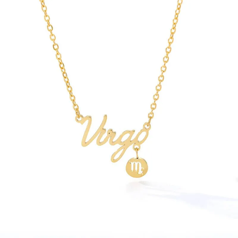 Horoscope Zodiac Necklaces Stainless-Steel Gold-Plated Astrology Constellation Coin Sign Dainty Chain