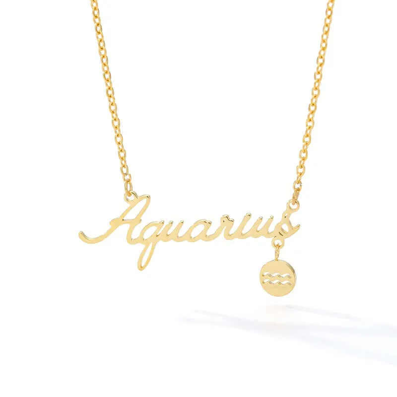 Horoscope Zodiac Necklaces Stainless-Steel Gold-Plated Astrology Constellation Coin Sign Dainty Chain