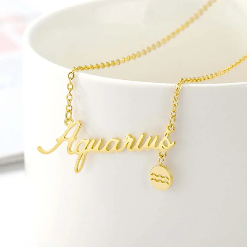 Horoscope Zodiac Necklaces Stainless-Steel Gold-Plated Astrology Constellation Coin Sign Dainty Chain