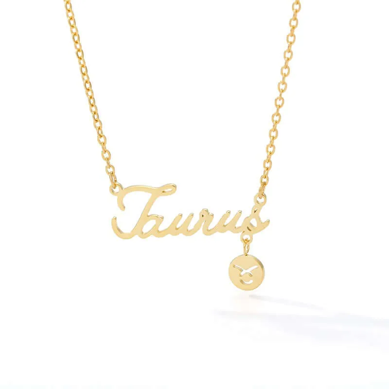 Horoscope Zodiac Necklaces Stainless-Steel Gold-Plated Astrology Constellation Coin Sign Dainty Chain