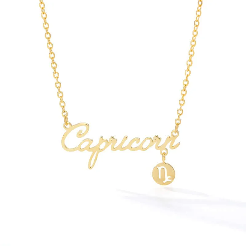 Horoscope Zodiac Necklaces Stainless-Steel Gold-Plated Astrology Constellation Coin Sign Dainty Chain