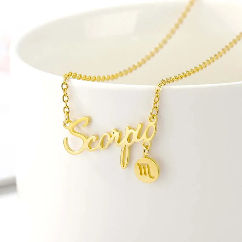 Horoscope Zodiac Necklaces Stainless-Steel Gold-Plated Astrology Constellation Coin Sign Dainty Chain