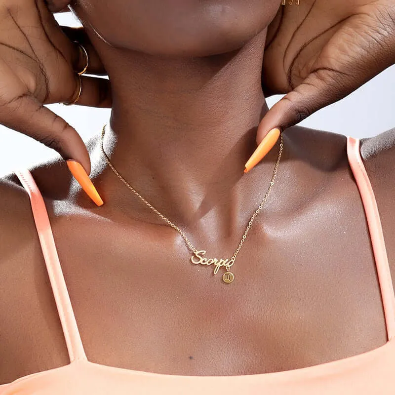 Horoscope Zodiac Necklaces Stainless-Steel Gold-Plated Astrology Constellation Coin Sign Dainty Chain