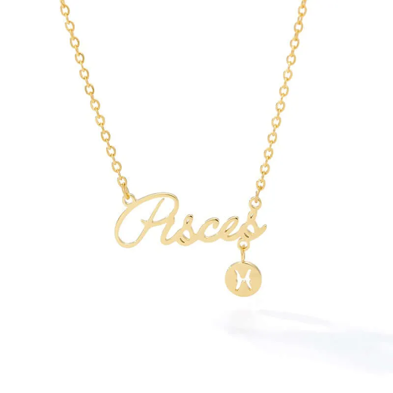 Horoscope Zodiac Necklaces Stainless-Steel Gold-Plated Astrology Constellation Coin Sign Dainty Chain