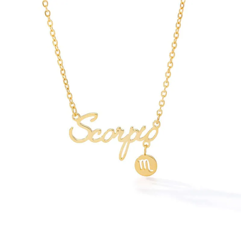 Horoscope Zodiac Necklaces Stainless-Steel Gold-Plated Astrology Constellation Coin Sign Dainty Chain