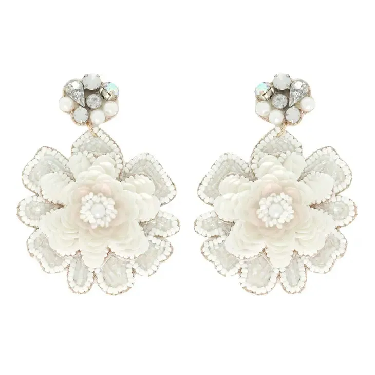 In Bloom Beaded Earrings - White
