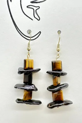 Indigenous Handcrafted Earrings - 'Inukshuk' Tiger's Eye & Mother-of-Pearl