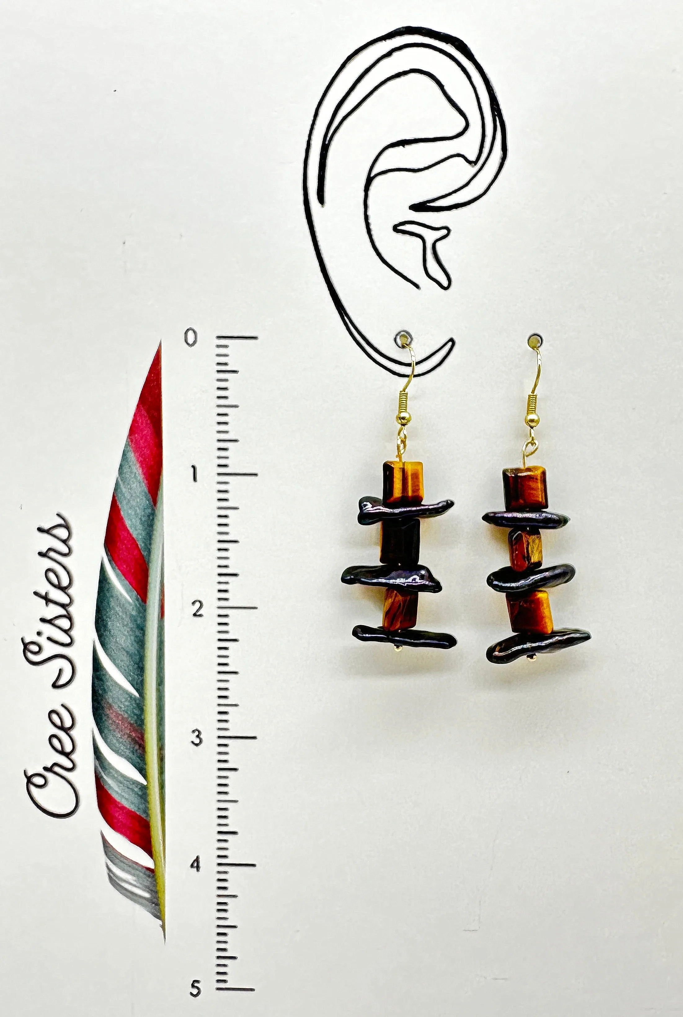 Indigenous Handcrafted Earrings - 'Inukshuk' Tiger's Eye & Mother-of-Pearl