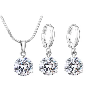 Jewelry Sets for Women Round Cubic Zircon Hypoallergenic Copper Necklace/Earrings Jewelry Sets
