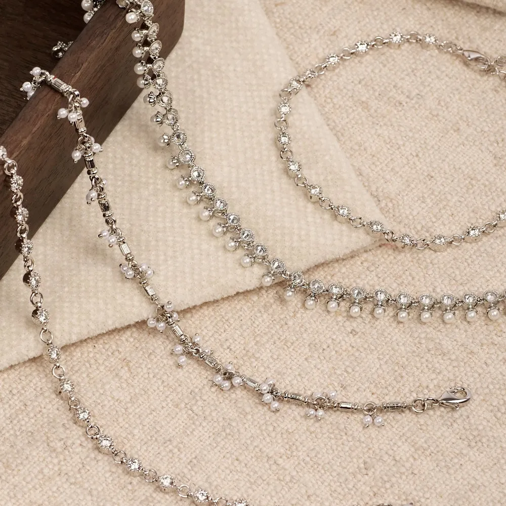 Kalki Anklet in Pearl and Rhodium
