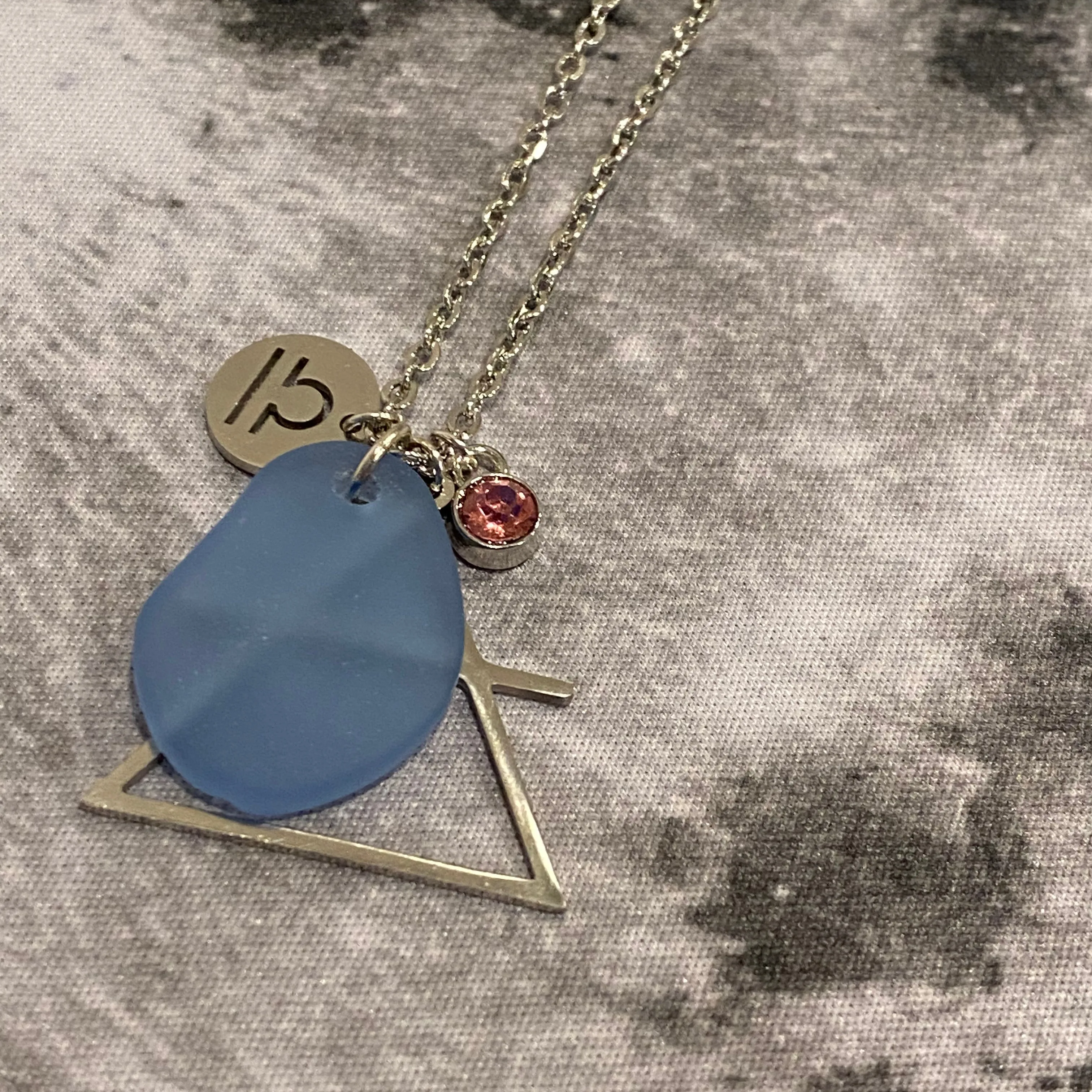 Libra Constellation Necklace with Blue Sea Glass, Custom Birthstone, and Air Element