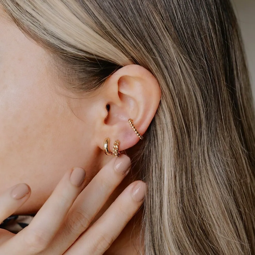 Mini Chain Huggie Hoop Earrings - Gold