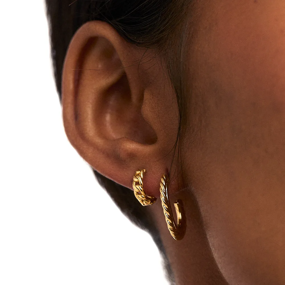 Mini Chain Huggie Hoop Earrings - Gold