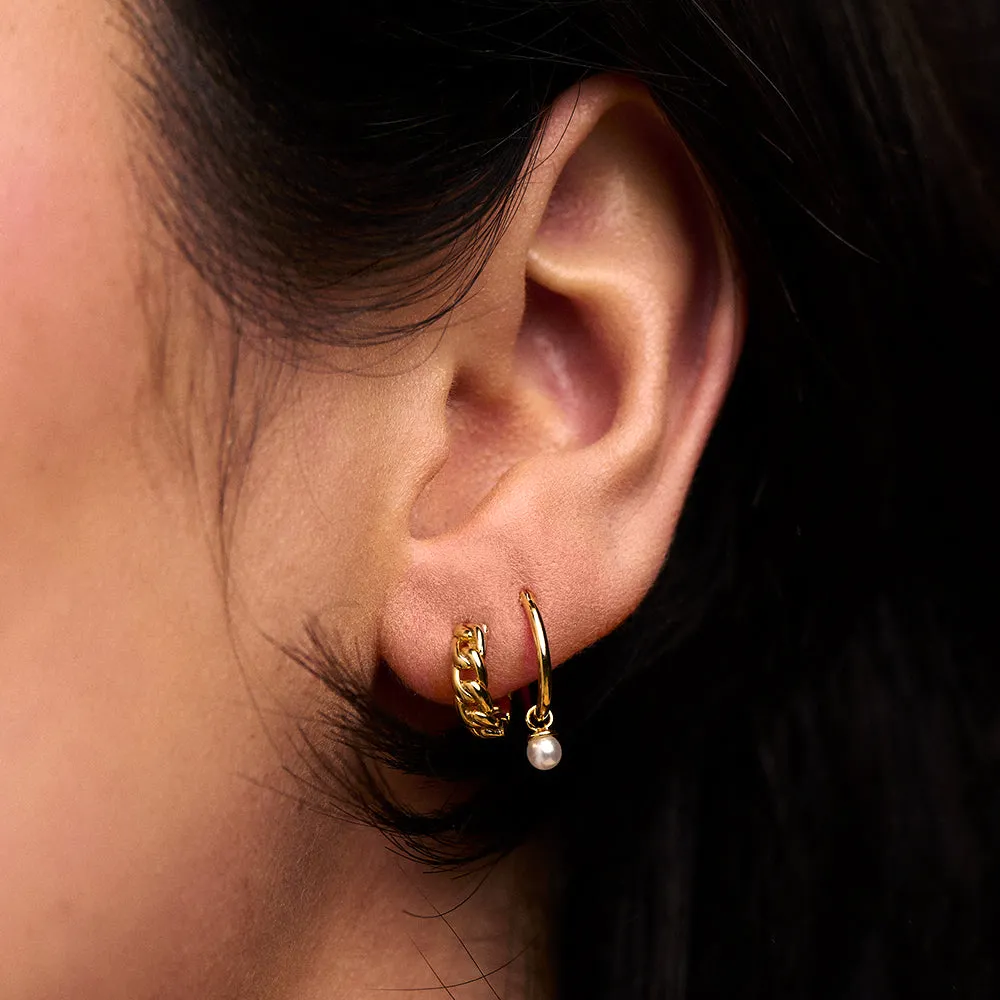 Mini Chain Huggie Hoop Earrings - Gold