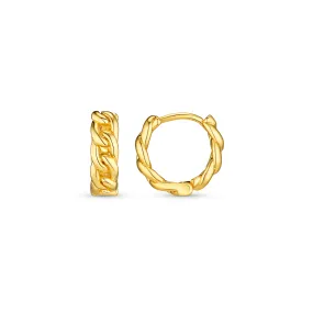 Mini Chain Huggie Hoop Earrings - Gold