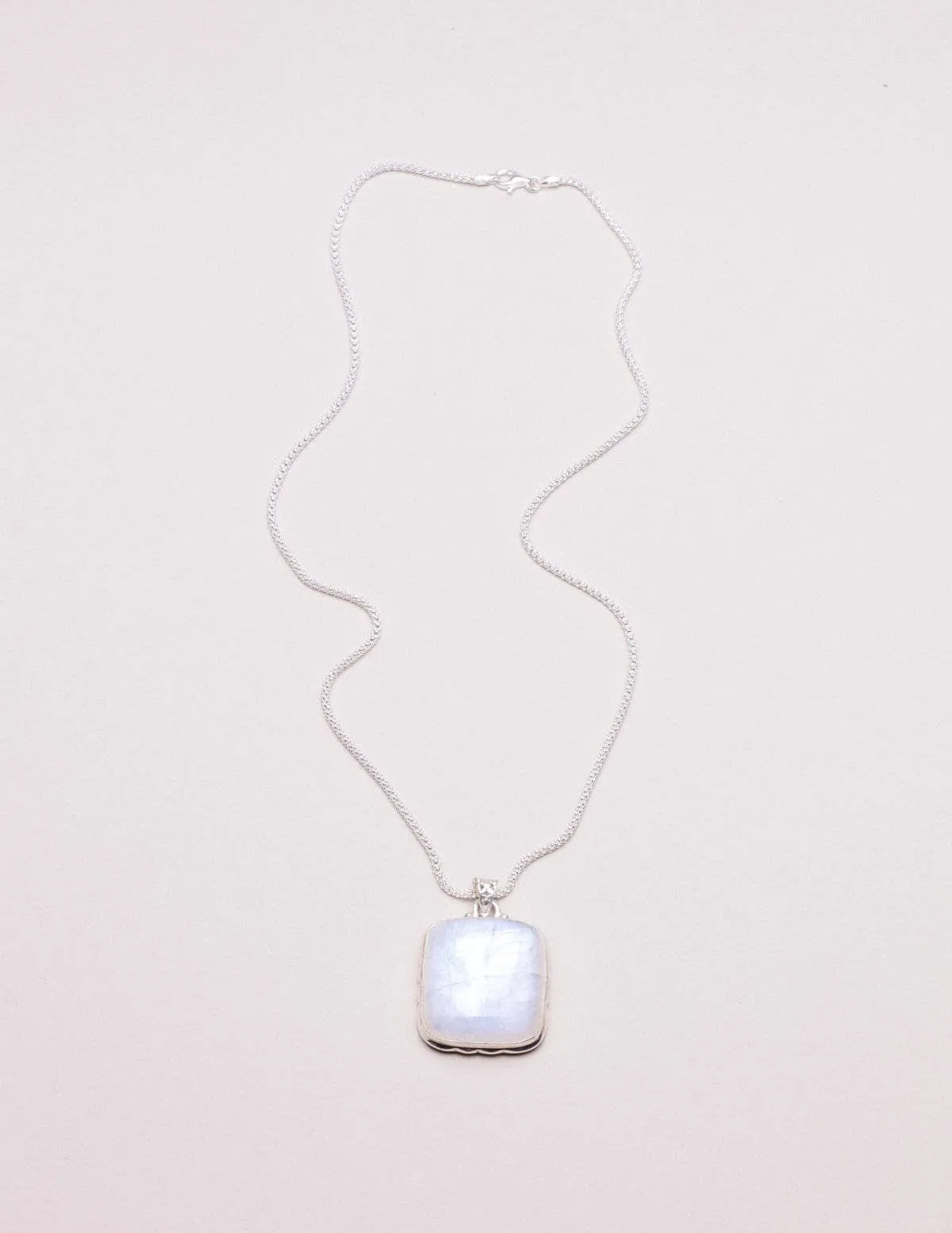 Moonstone Square Silver Pendant Necklace