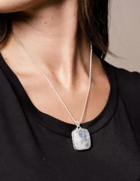 Moonstone Square Silver Pendant Necklace