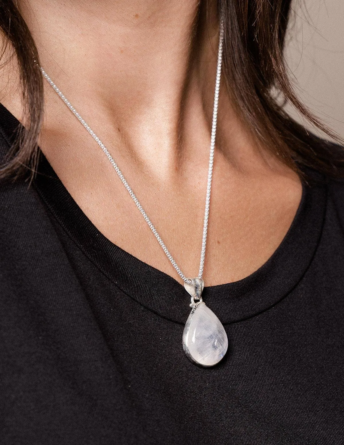 Moonstone Teardrop Silver Pendant Necklace
