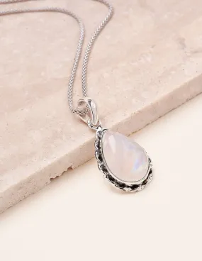 Moonstone Vintage Teardrop Silver Necklace