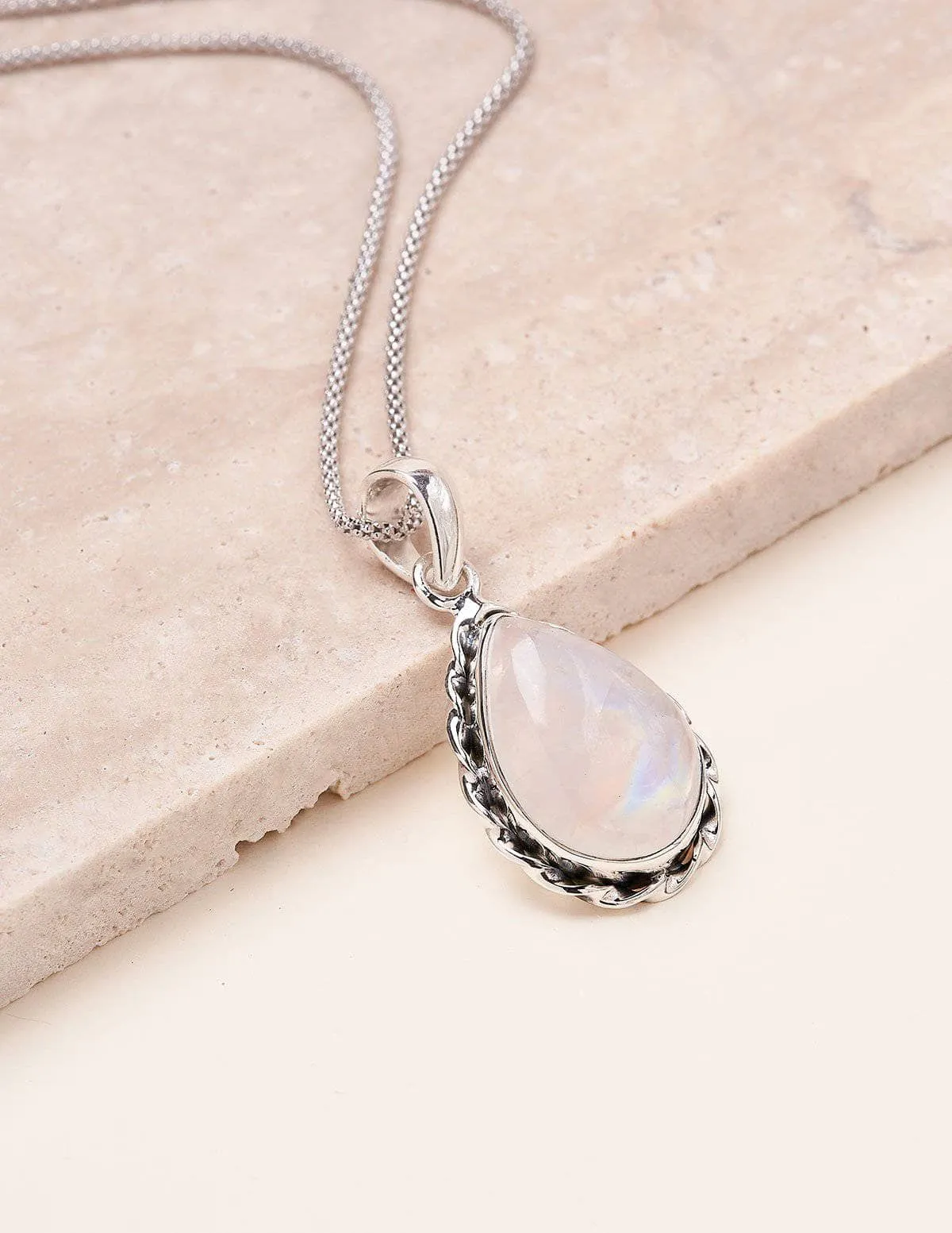 Moonstone Vintage Teardrop Silver Necklace
